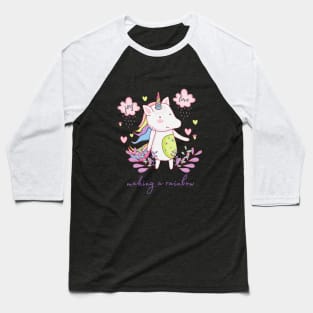 Cute Little Unicorn Making a Rainbow Baseball T-Shirt